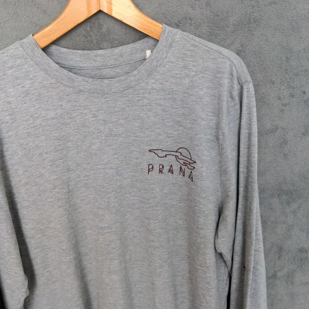 Prana Long Sleeve Graphic Print Shirt Men's Medium Gray Double Sided Cotton